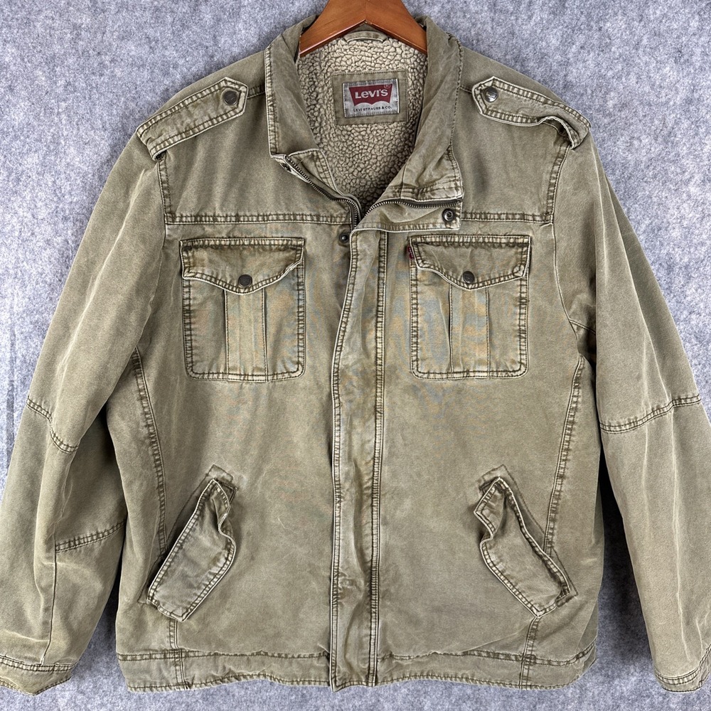 Levi Strauss Jacket Men XXL Brown Chore Canvas Sherpa Lined Trucker Utility Barn